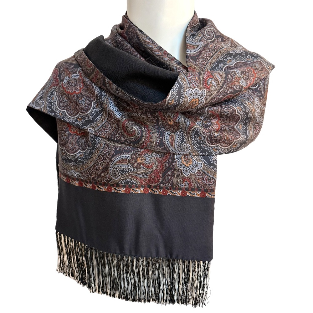 Dion Paisley Fringe Scarf – Silk & Wool -